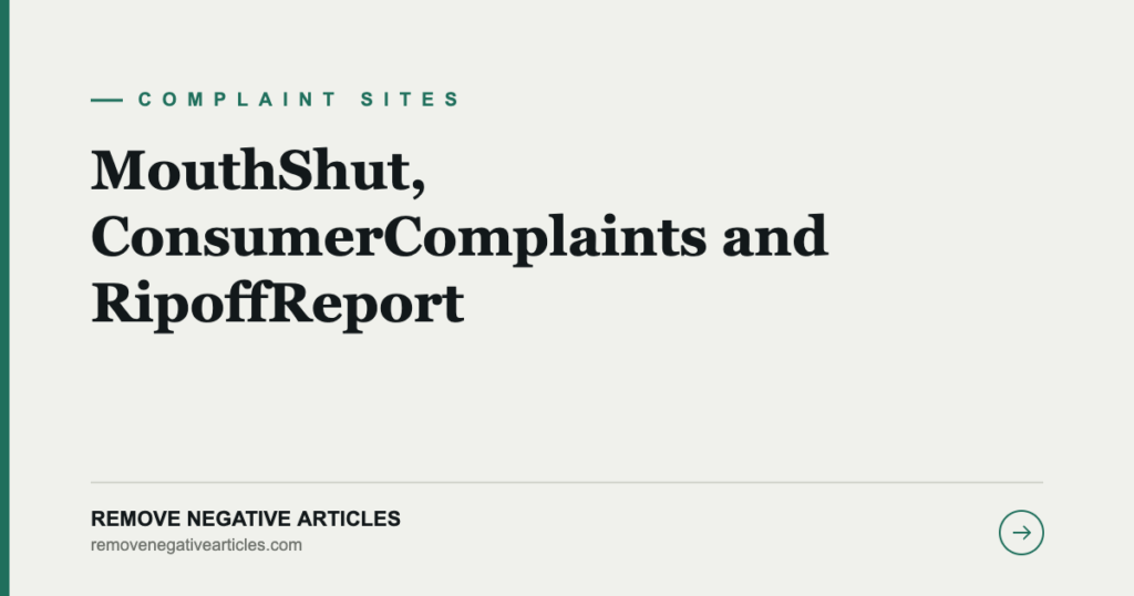MouthShut, ConsumerComplaints and RipoffReport